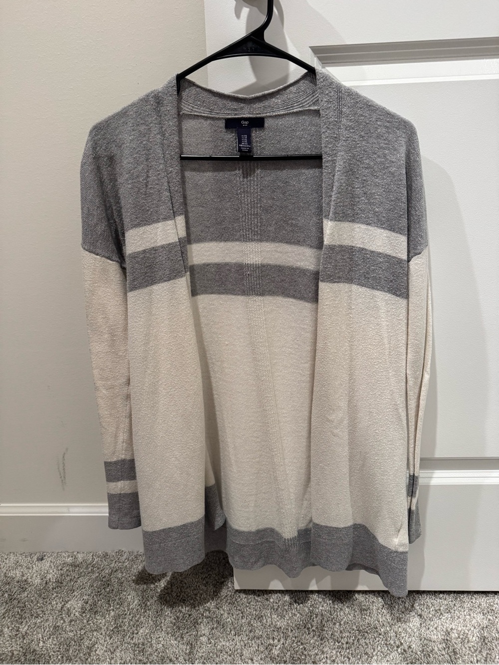 GAP Gray and Cream Open-Front Stripe Cardigan
